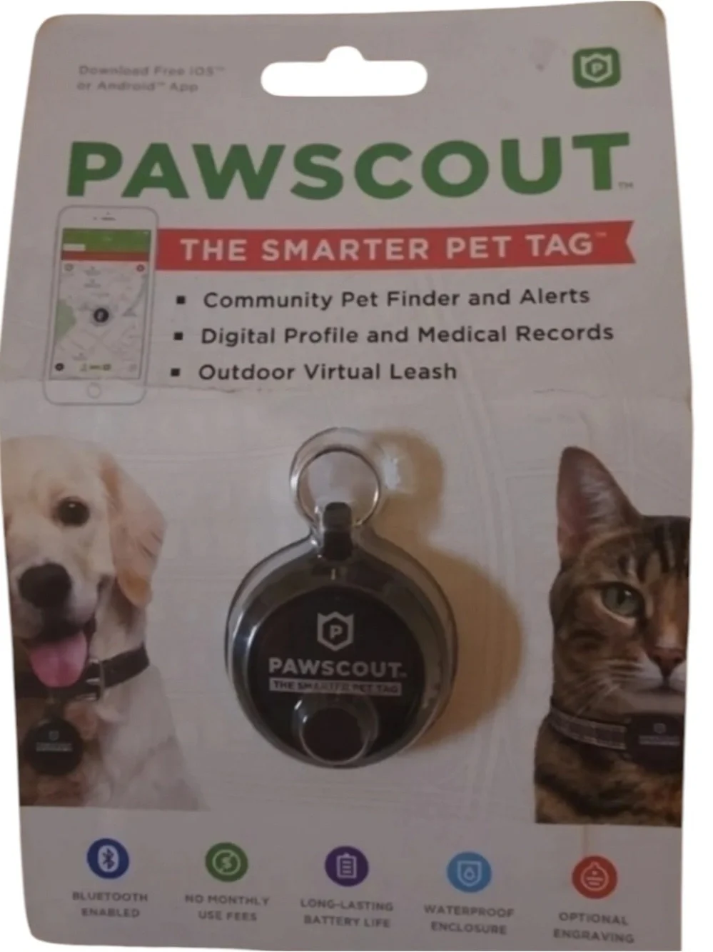 PAWSCOUT The Smarter Pet Tag Community Pet Finder & Alerts Bluetooth Black NEW